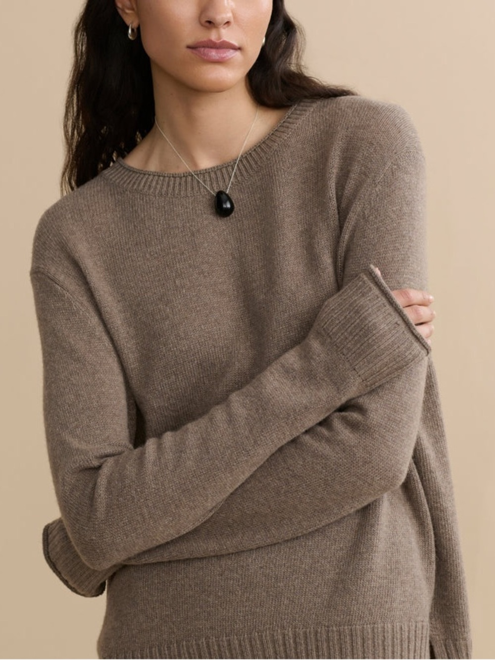 Jenni Kayne Everyday Sweater Taupe Wool Cashmere Blend Medium